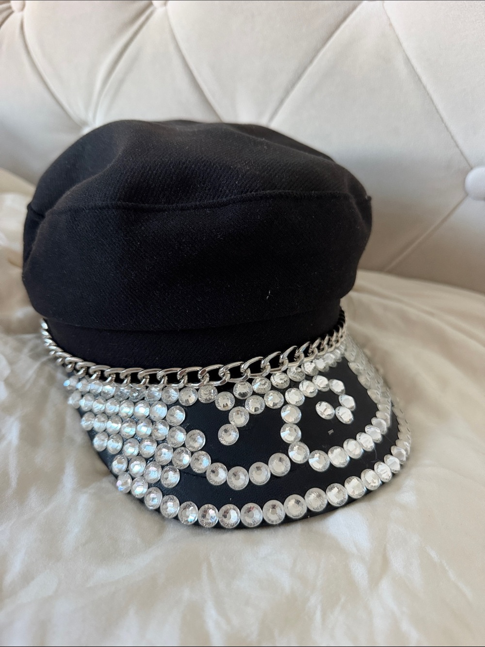 Handmade Selena Inspired Black Embellished Rhinestone cap